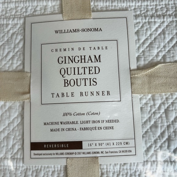 Williams Sonoma Gingham Quilted Boutis Table Runner - Cream - Picture 1 of 9